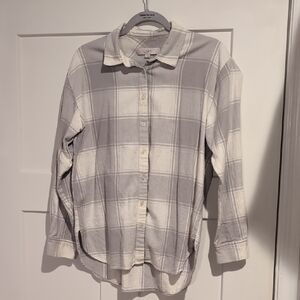 LOFT Light Gray and Cream Plaid Shirt